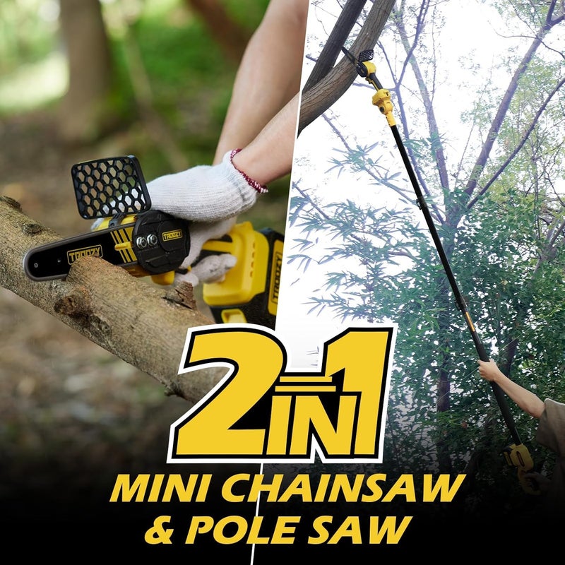 Troozy Cordless Pole Saw & Mini Chainsaw 2-IN-1, 21V 3Ah Battery Powered 6 Inch Brushless Electric Rotatable Pole Saw, 15-Foot Max Reach & Multi-Angle for Tree Branches Pruning, Wood Cutting - Image 3